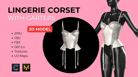 Women Silk Lingerie Corset with Garters 3D model