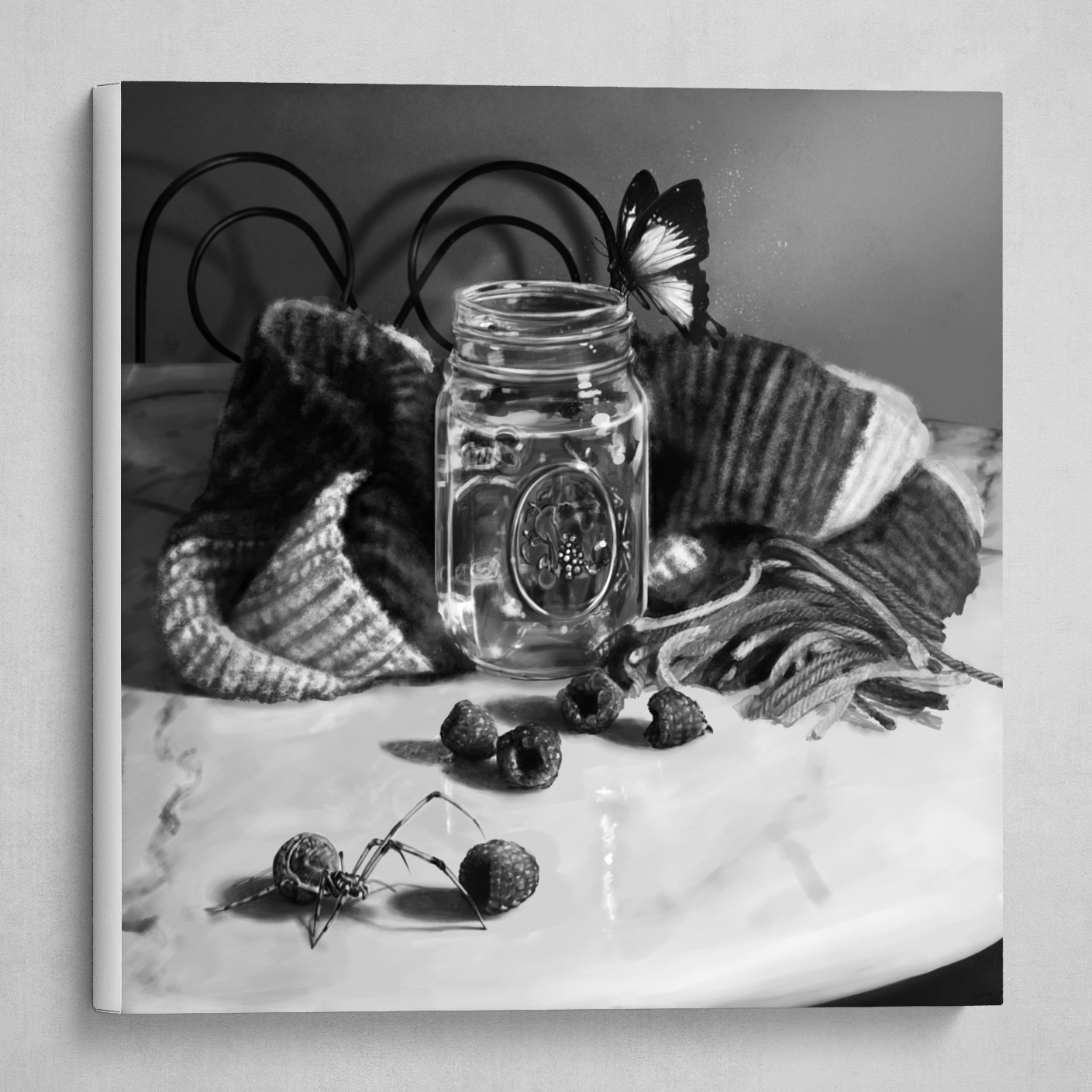 Kyle Degroot Fantasy Still Life Digital Painting Wall mural renvation of your grey space. fantasy still life digital painting