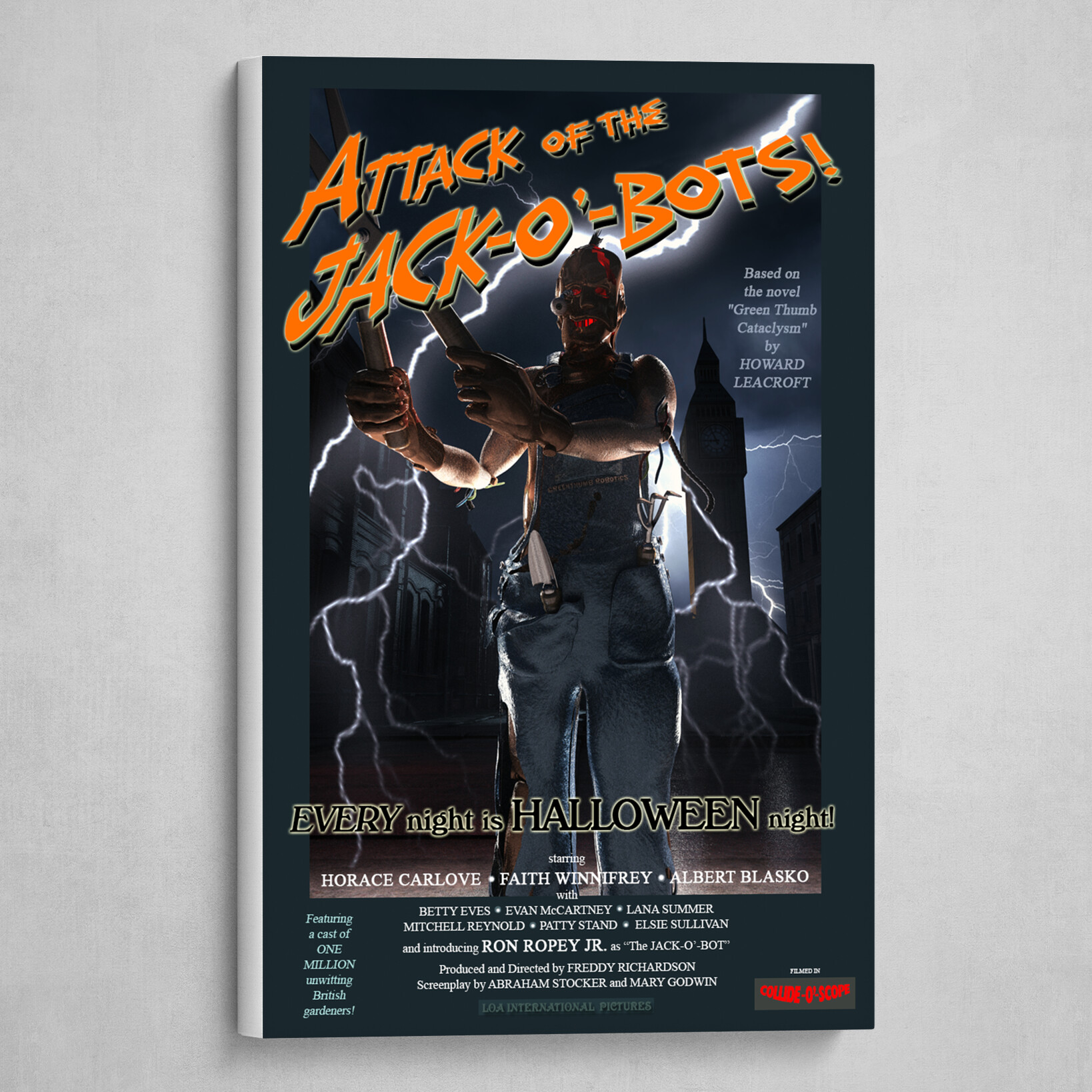 ATTACK OF THE JACK-O'-BOTS! (Halloween Movie Poster) by Loa Dee