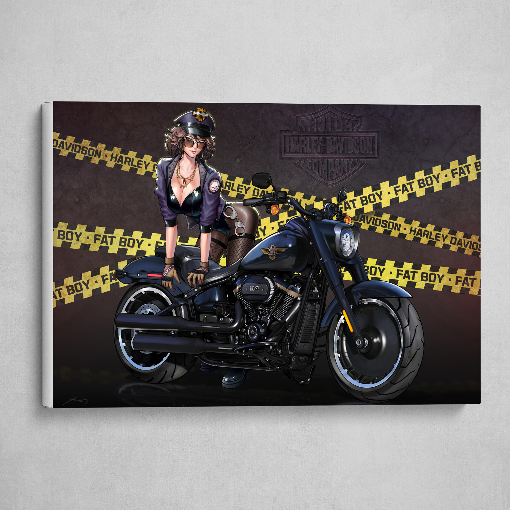 Harley-Davidson Fatboy Meets Girl Poster Art Print 
