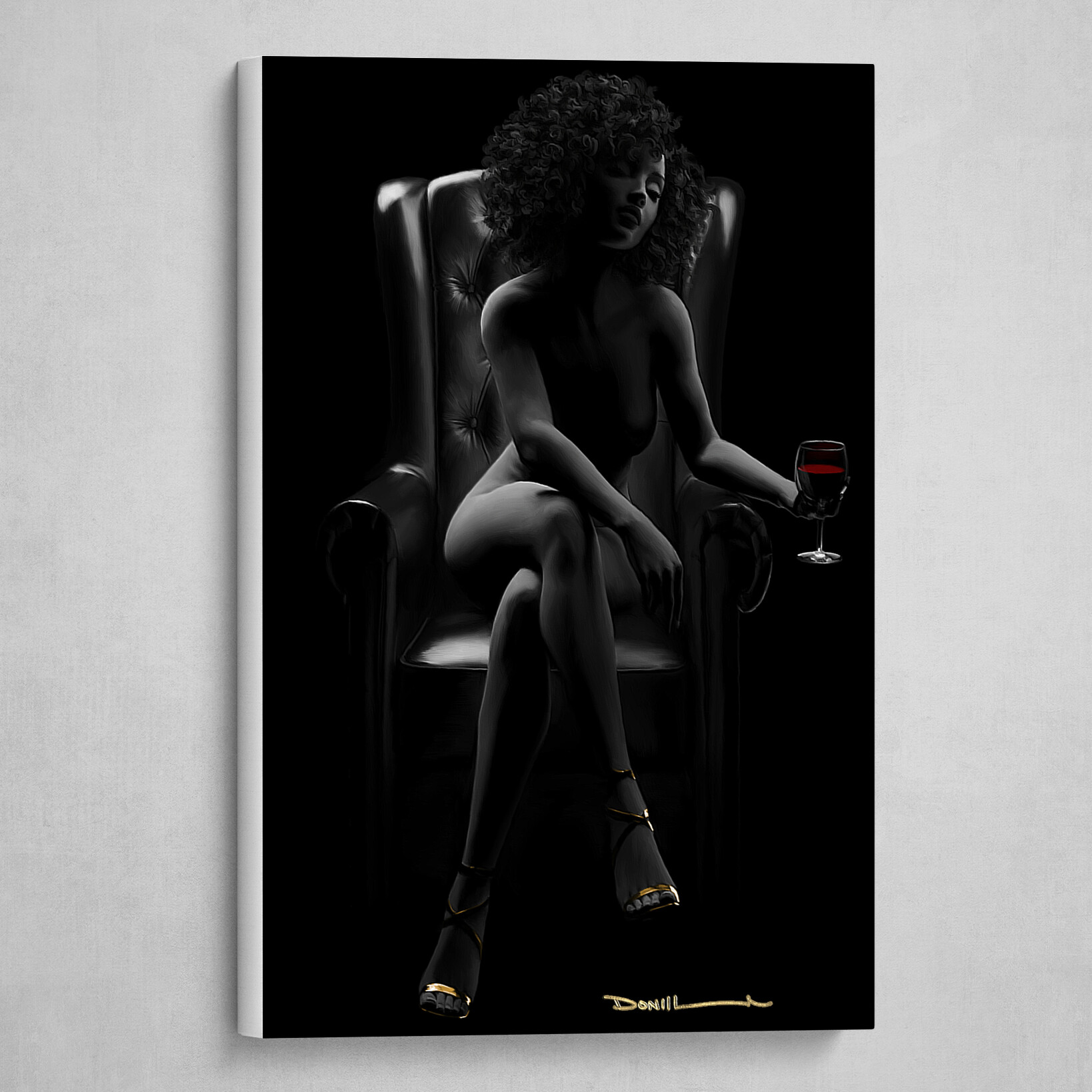 Female Boudoir Red Wine portrait painting 1