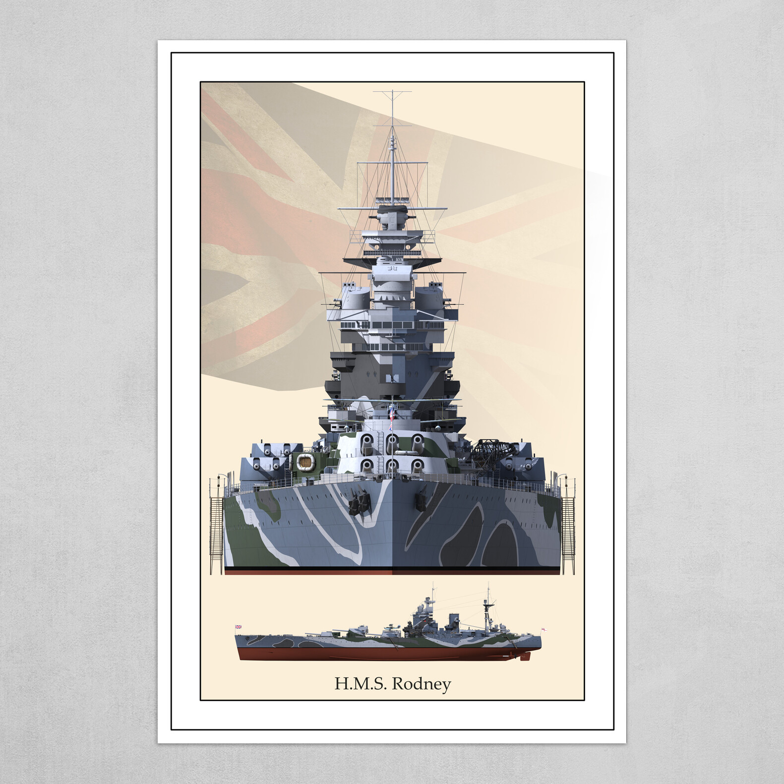 HMS Rodney - front and portside view