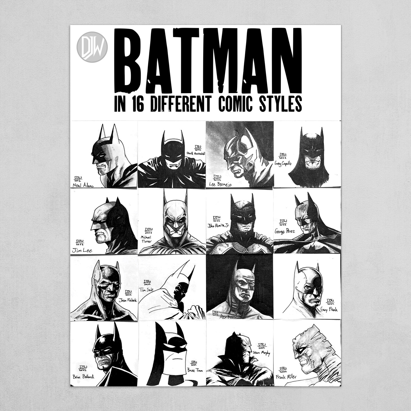 Batman in 16 Different Art Styles by DJW Art