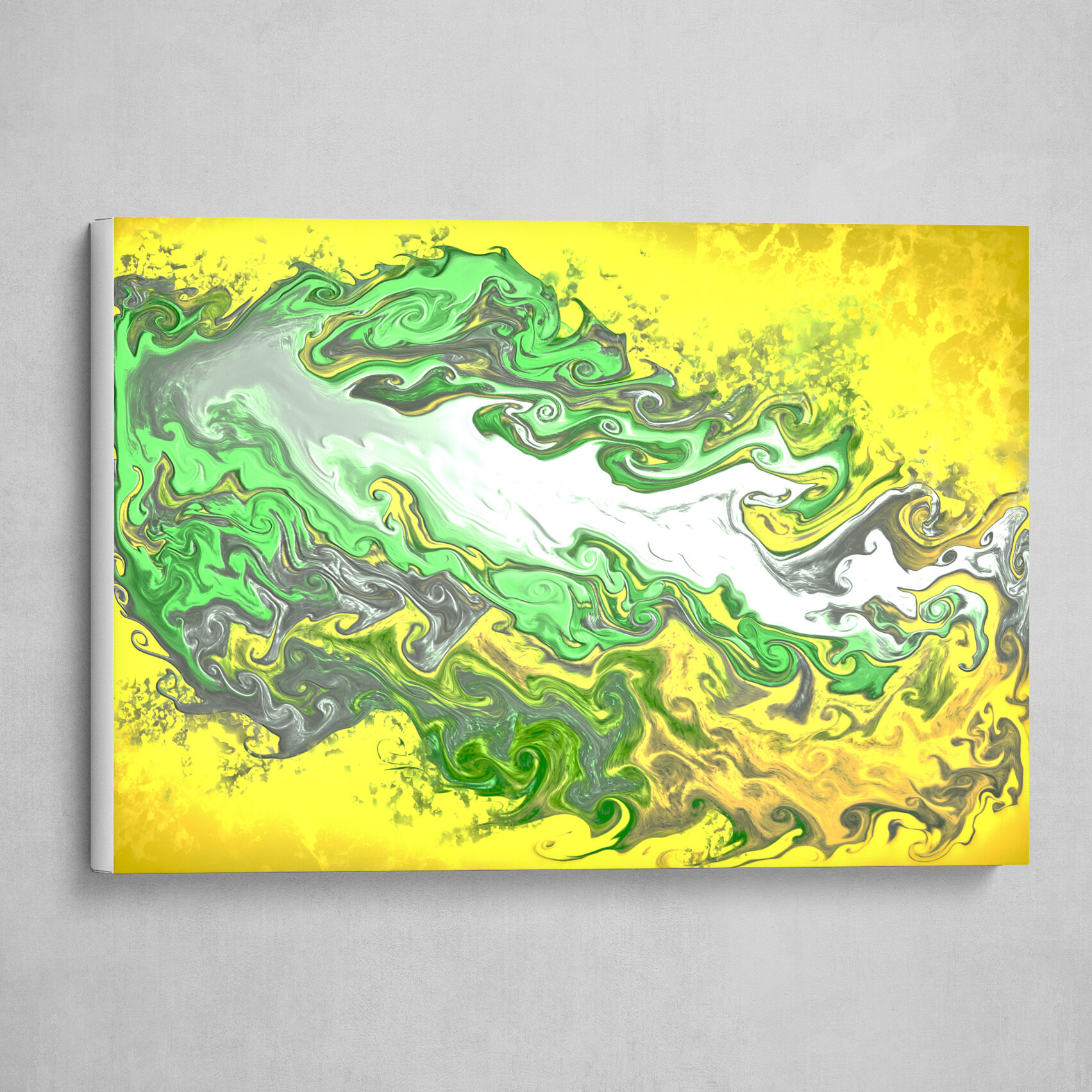 Yellow and Green fluid pour abstract art 2