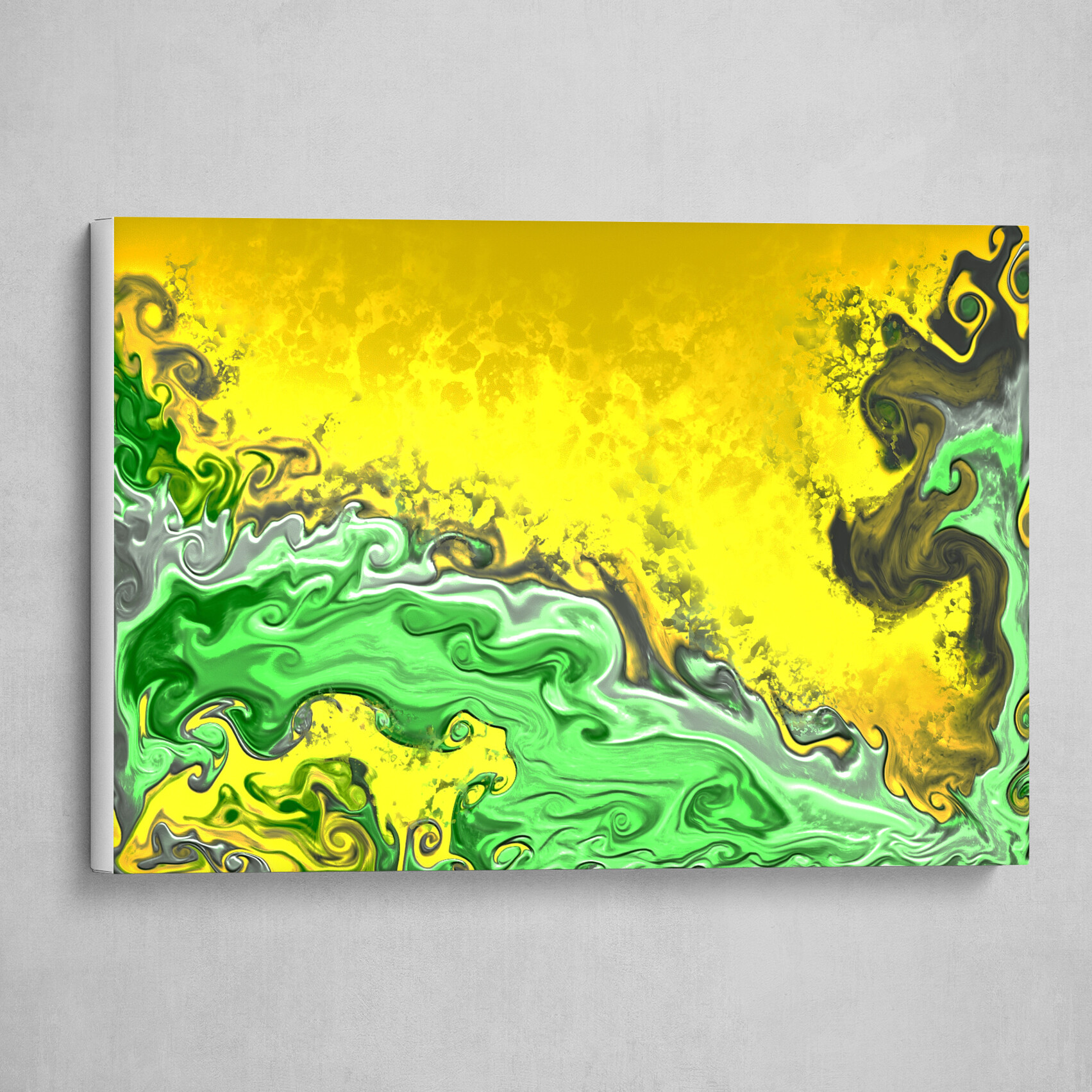 Yellow and Green fluid pour abstract art 4