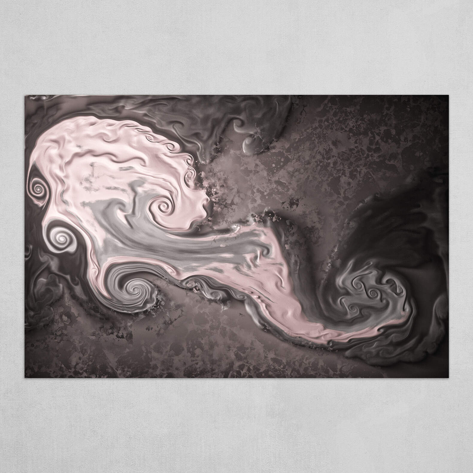 Pink and Gray fluid pour abstract art 1