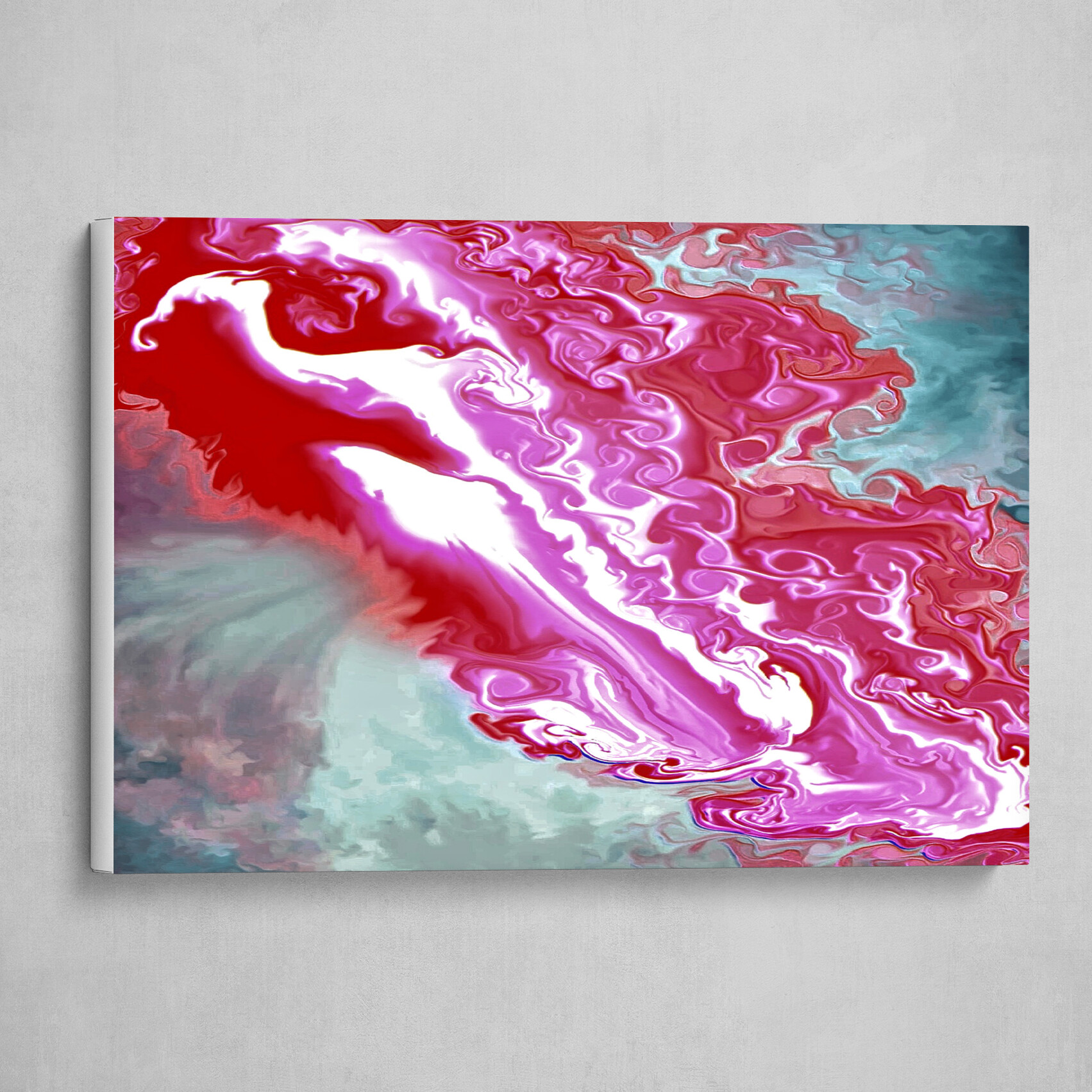Red Purple and Blue fluid pour abstract art 1