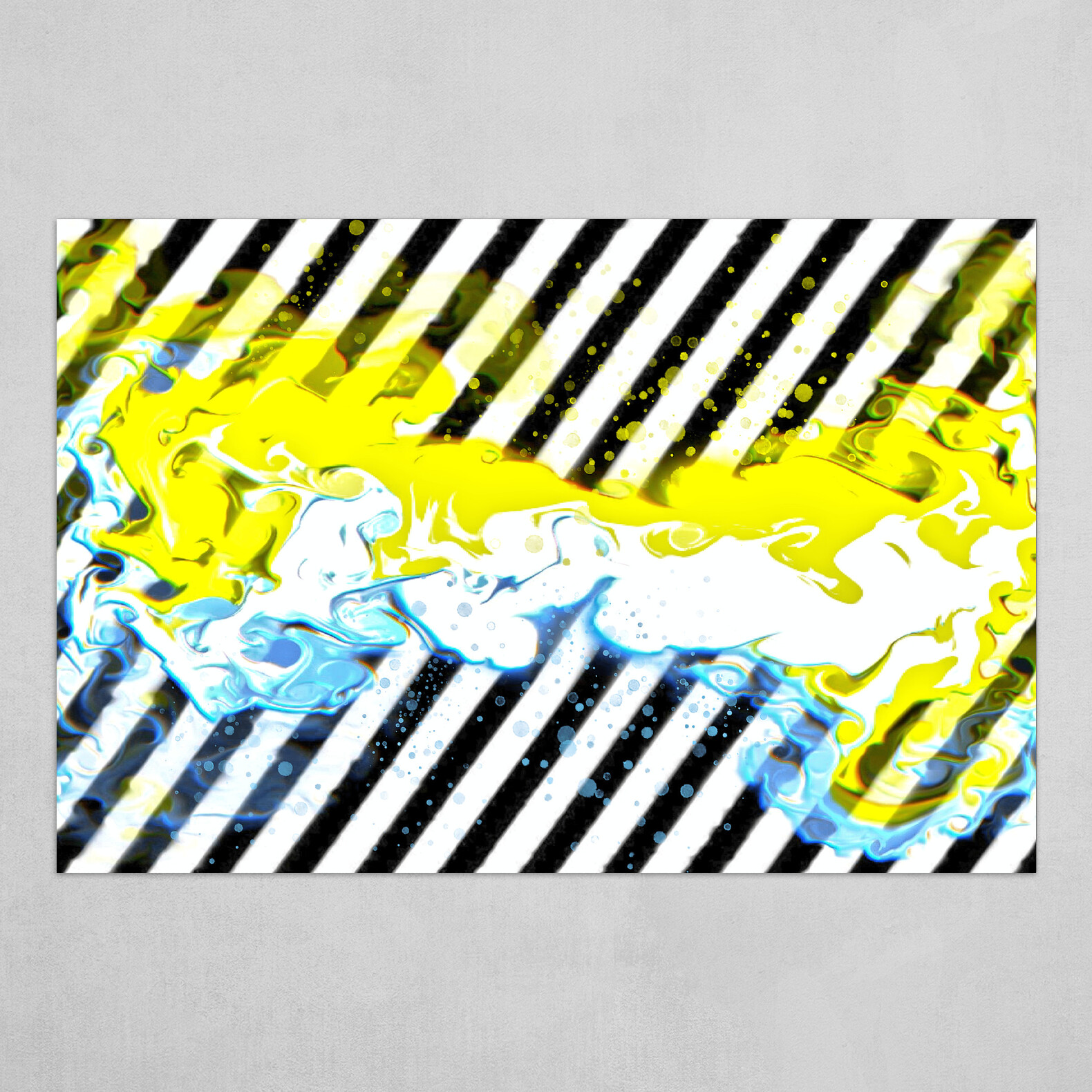 Yellow and White fluid pour striped abstract art 1