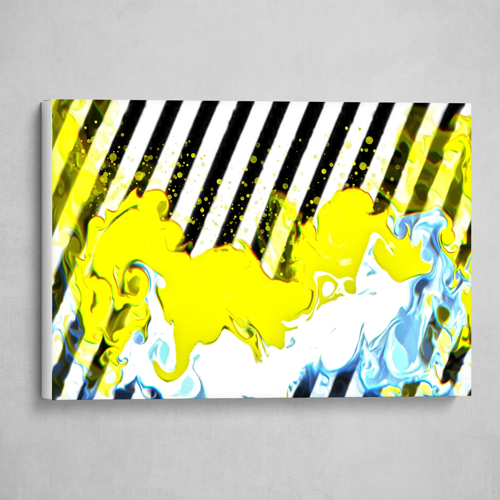 Yellow and White fluid pour striped abstract art 3