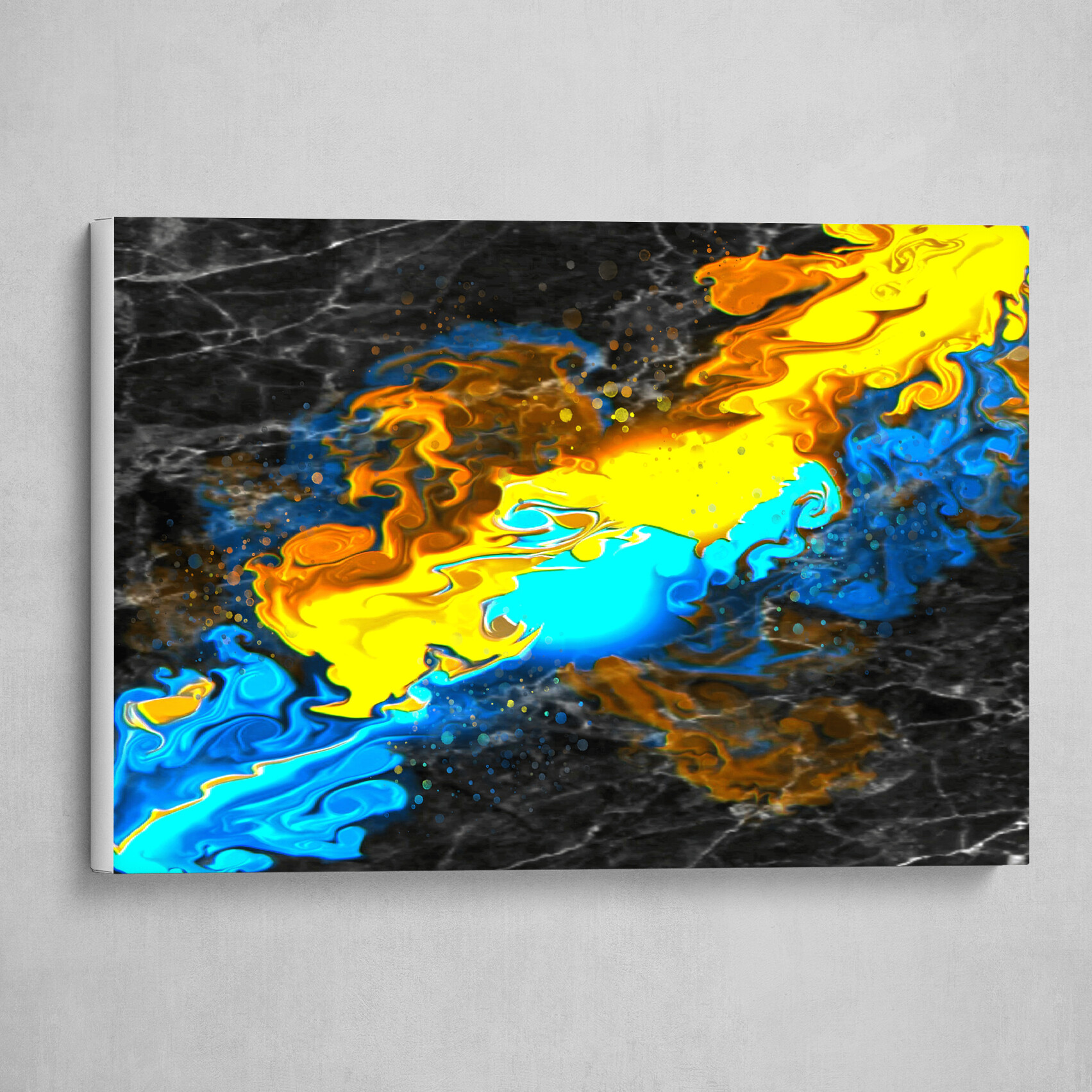 Blue and Yellow fluid pour with Marble abstract art 1