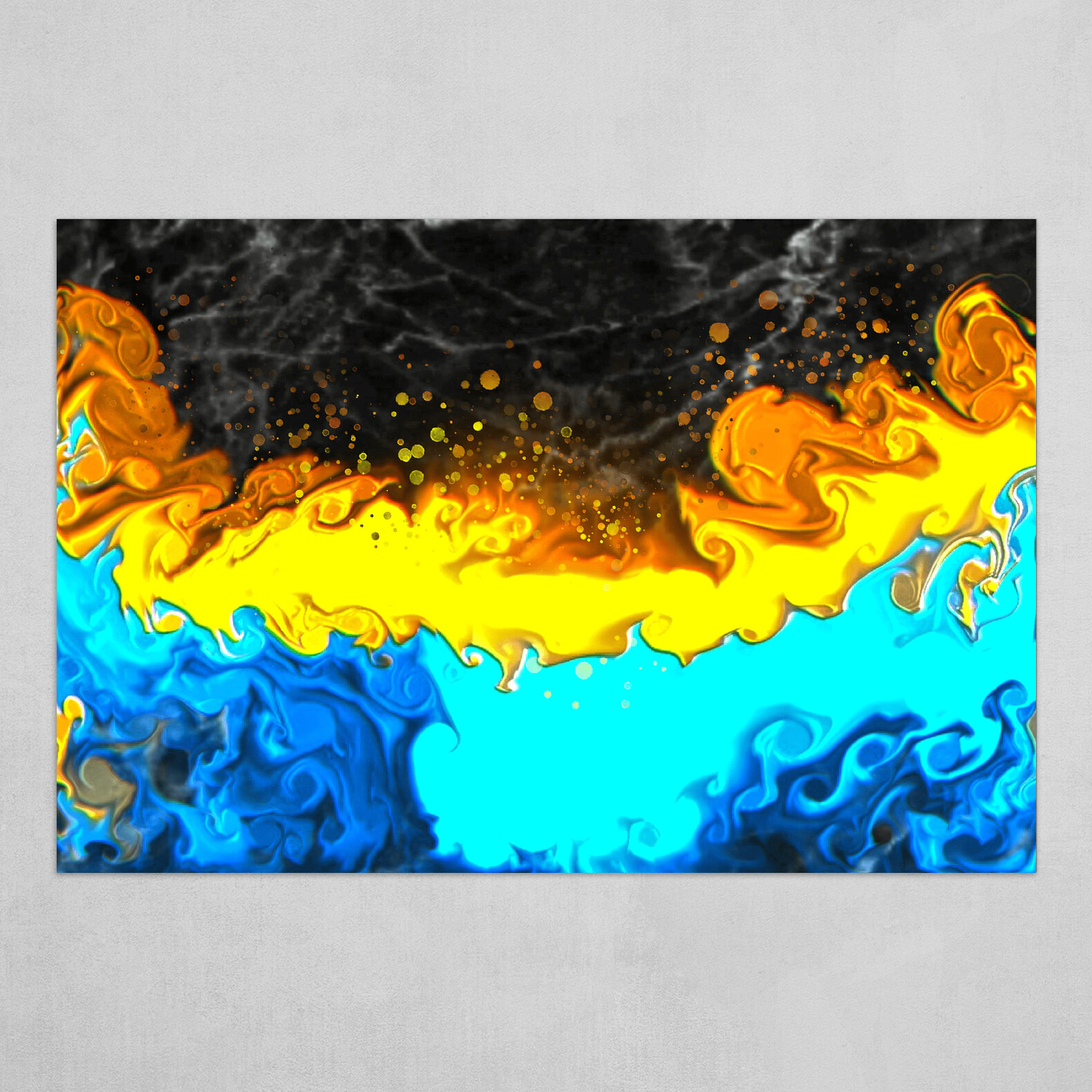 Blue and Yellow fluid pour with Marble abstract art 3
