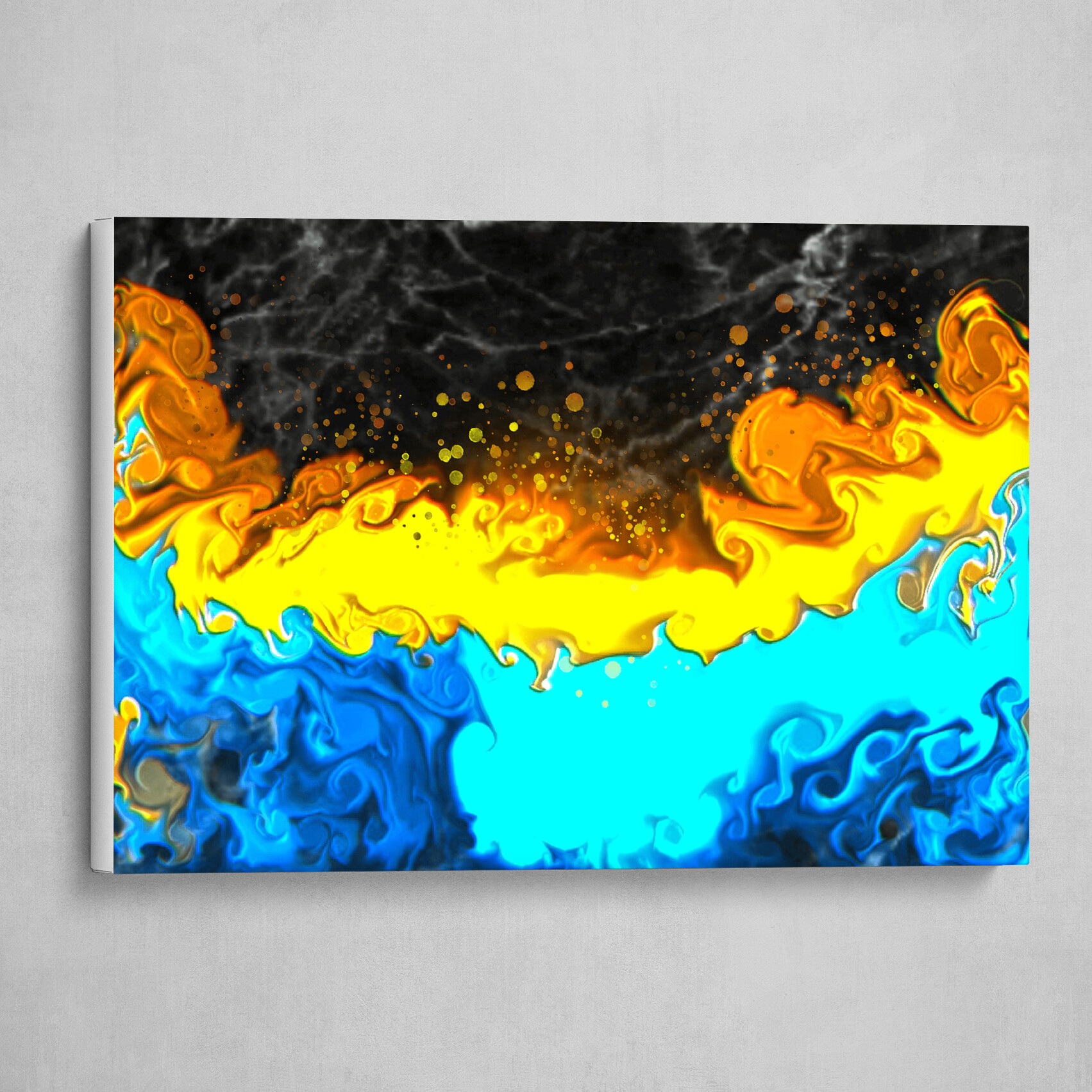 Blue and Yellow fluid pour with Marble abstract art 3