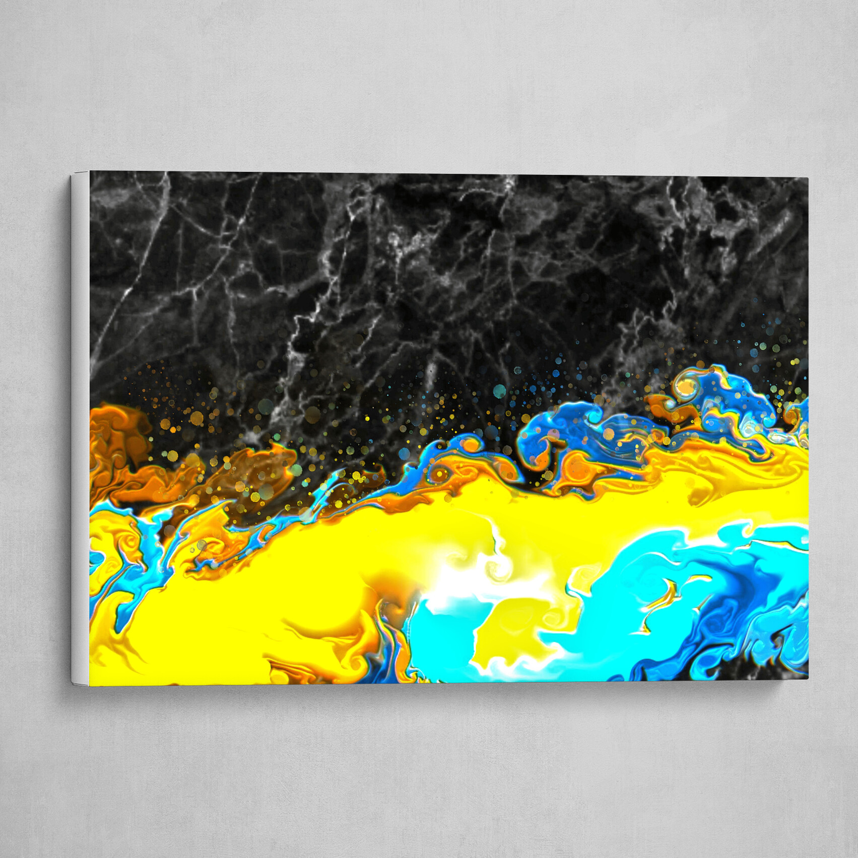 Blue and Yellow fluid pour with Marble abstract art 5