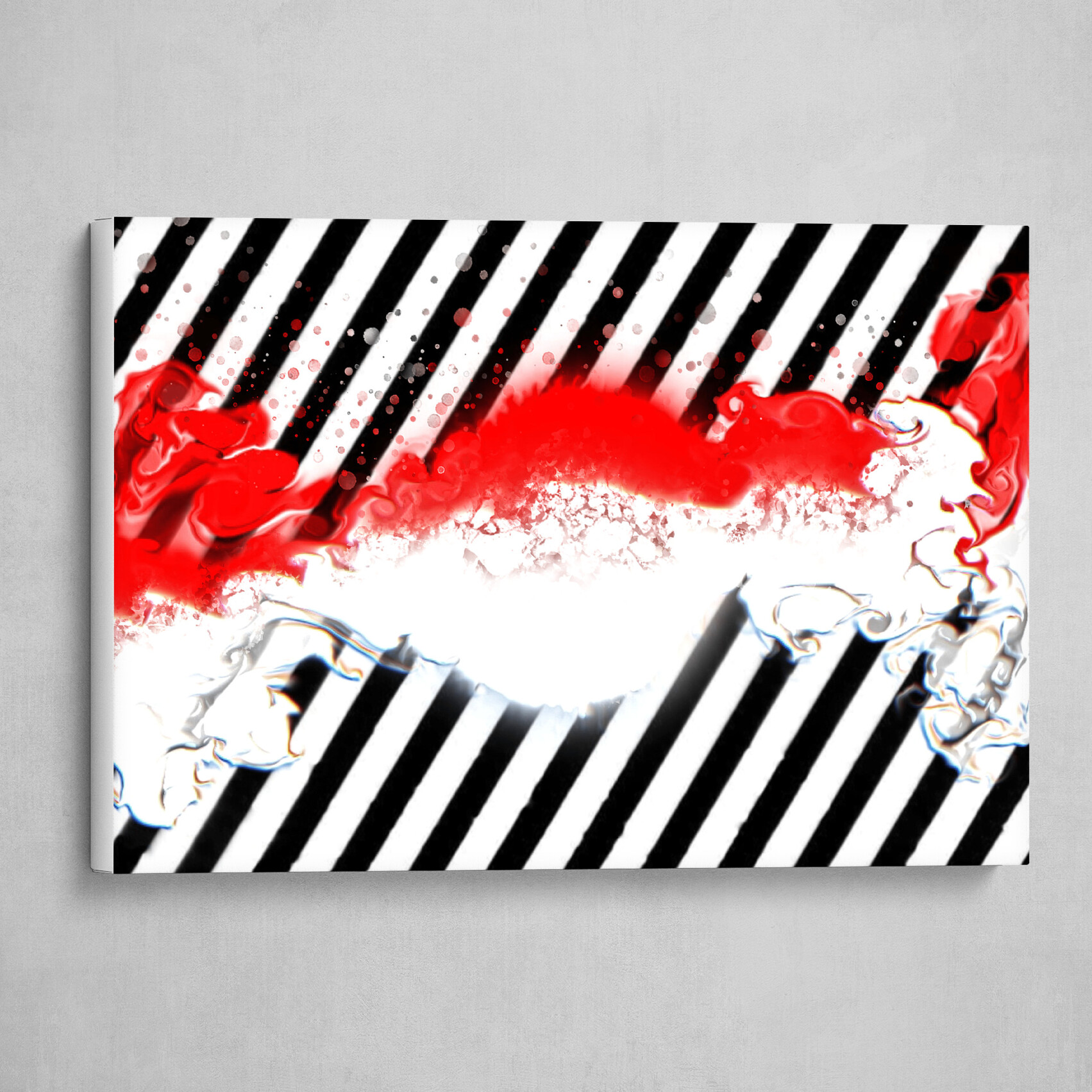 Red and White fluid pour striped abstract art 1