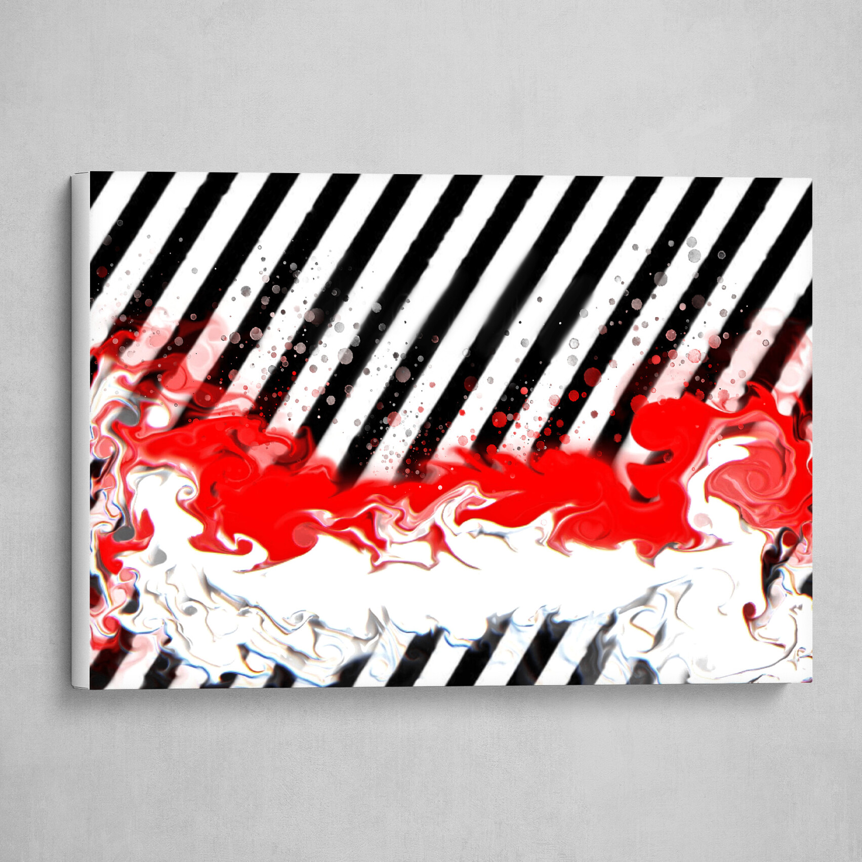 Red and White fluid pour striped abstract art 3