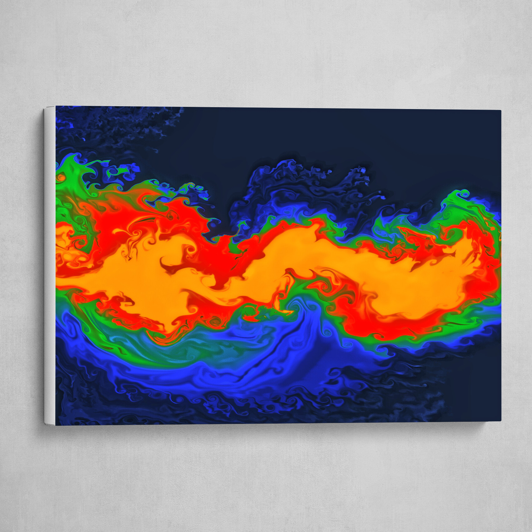 Orange Blue and Green fluid pour abstract art 2