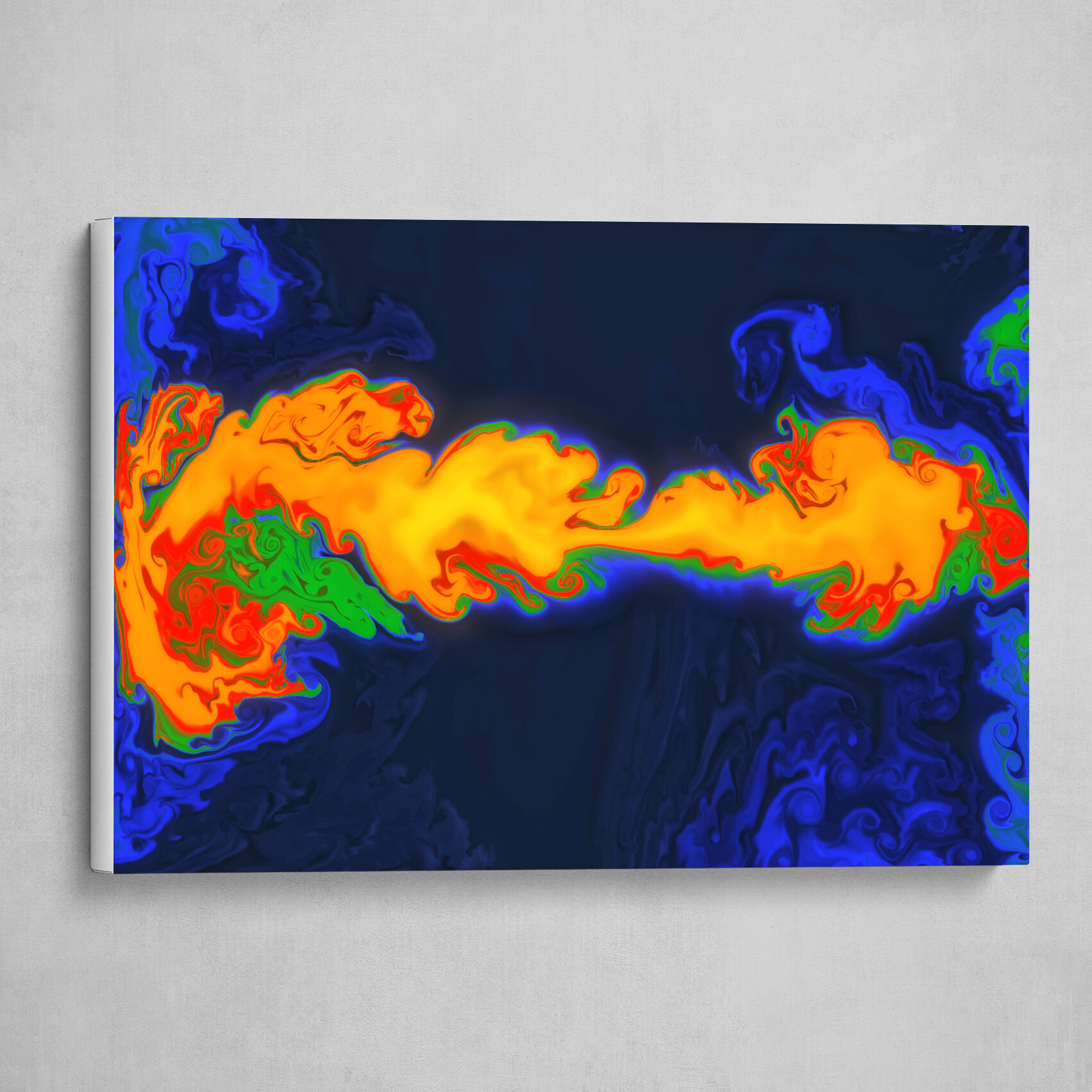 Orange Blue and Green fluid pour abstract art 4