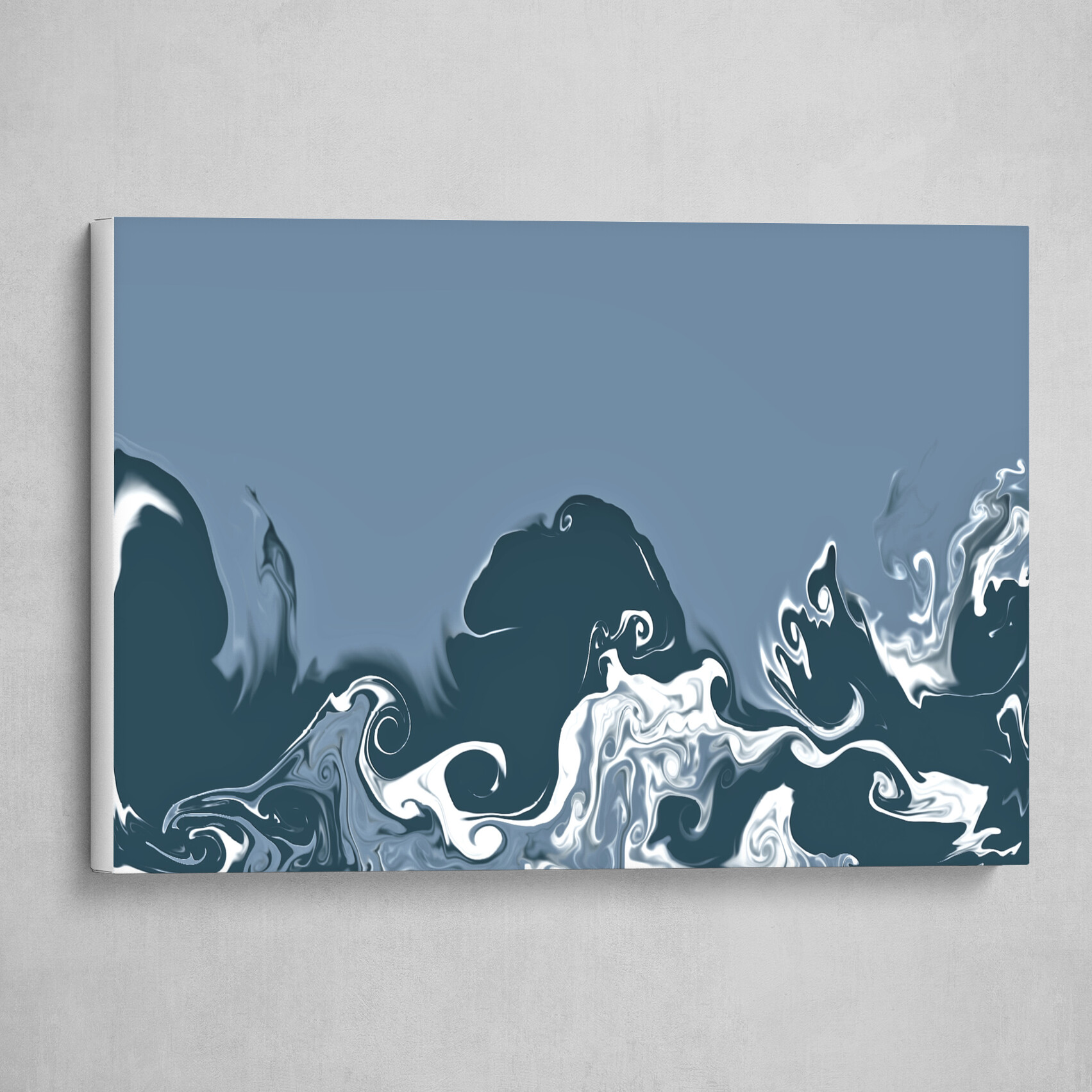 Dark Blue and White fluid pour abstract art 3