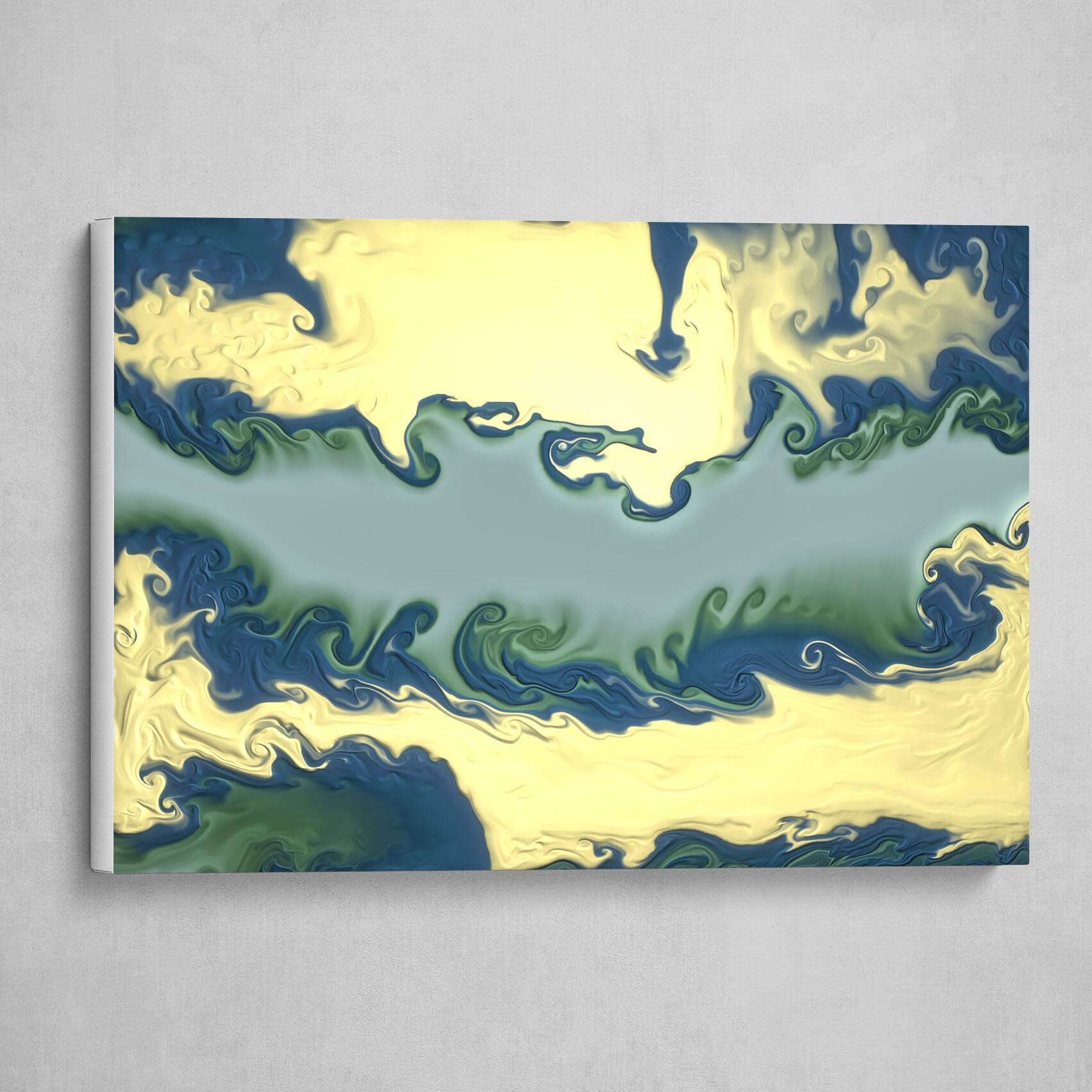Green Blue and Yellow fluid pour abstract art 3