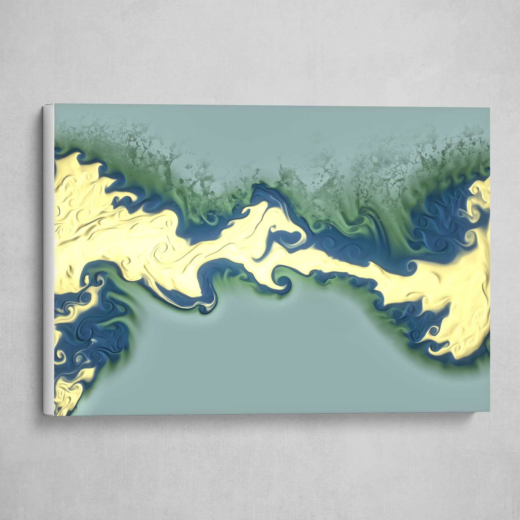 Green Blue and Yellow fluid pour abstract art 5