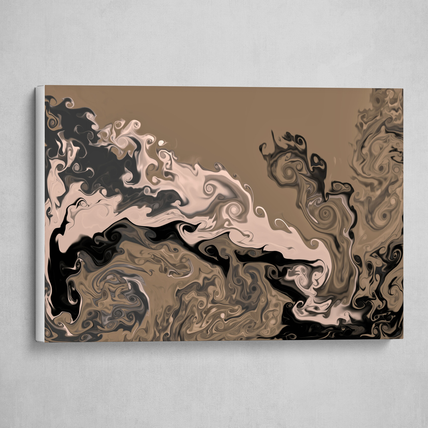 Tan Black and White fluid pour abstract art 1