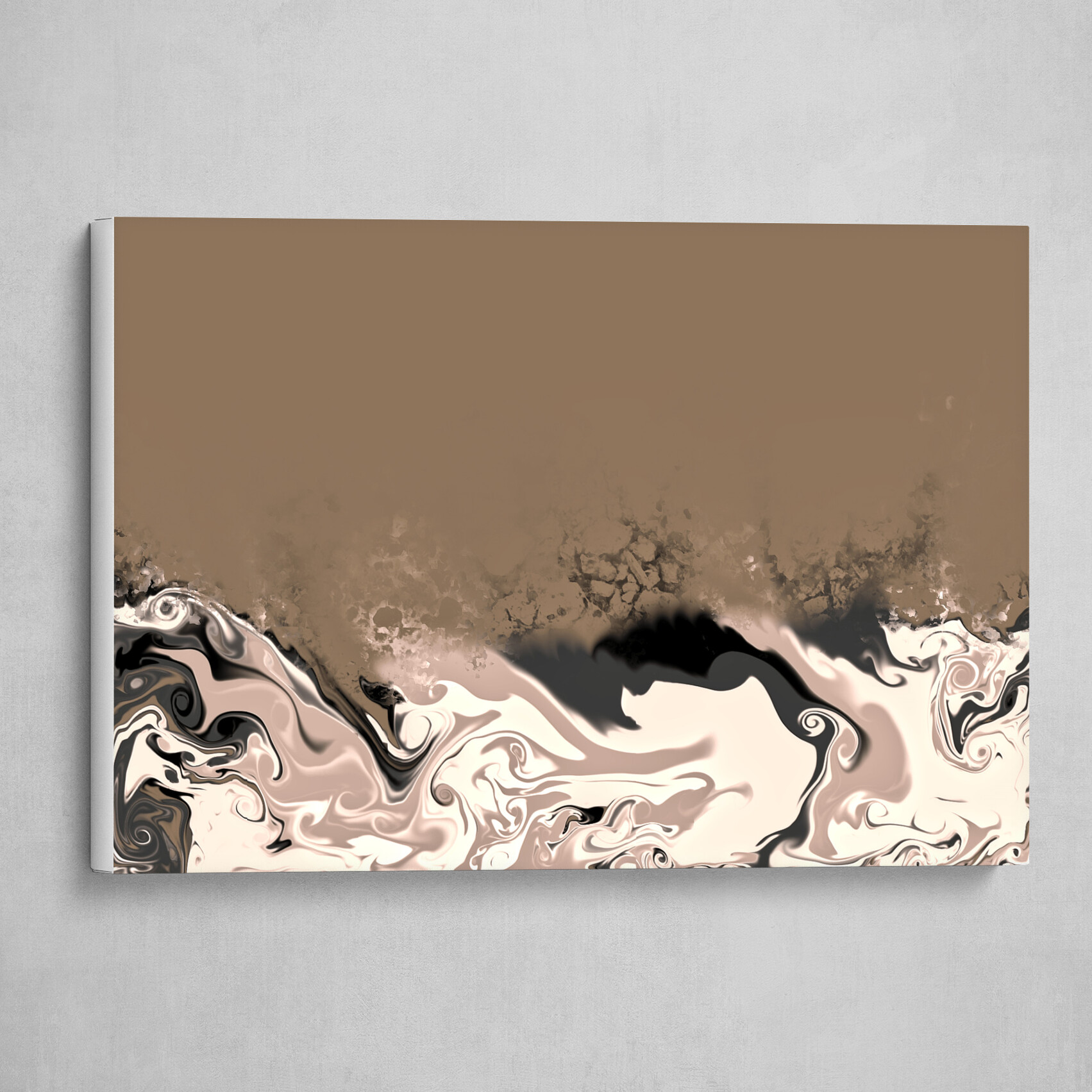 Tan Black and White fluid pour abstract art 5