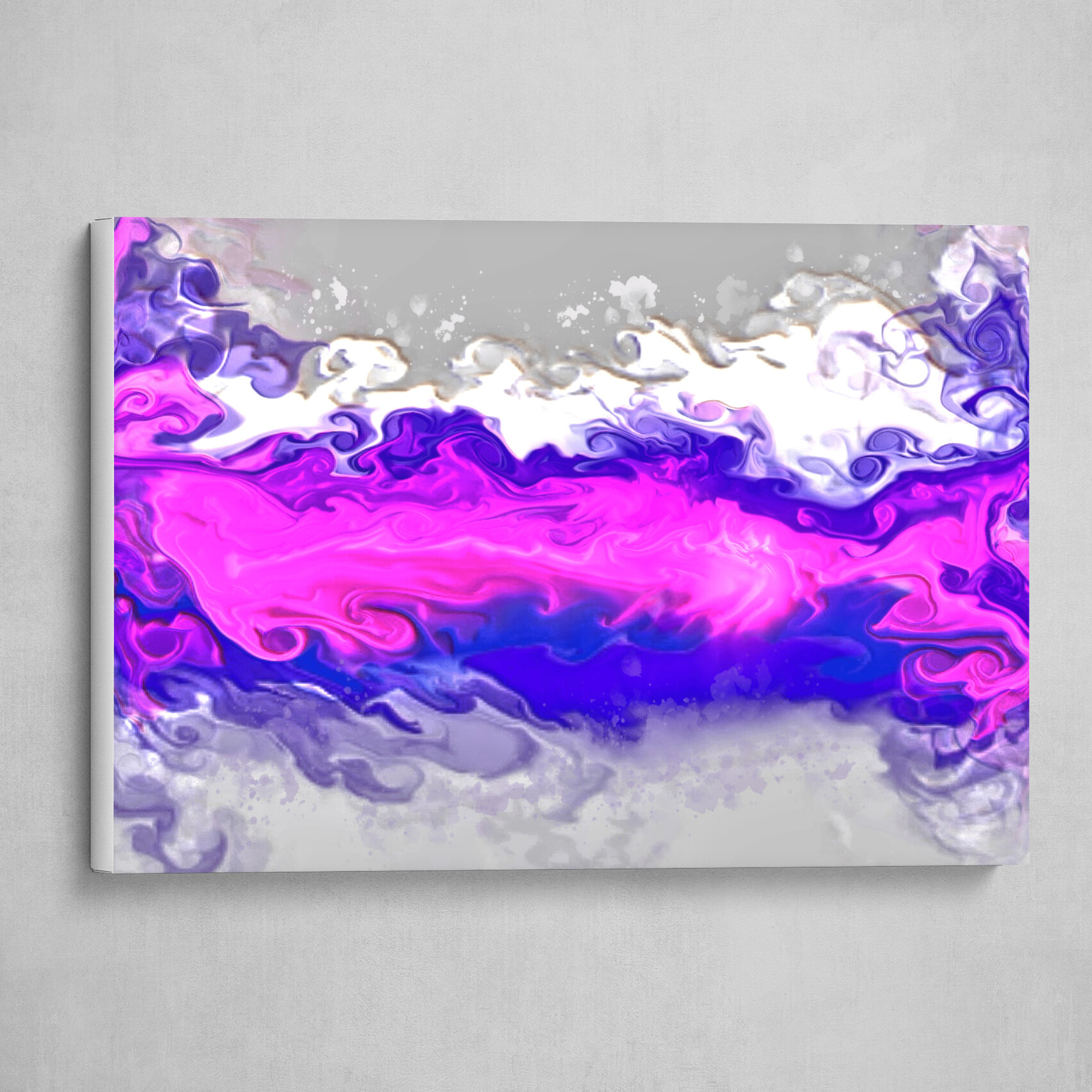 Blue White and Pink fluid pour abstract 3