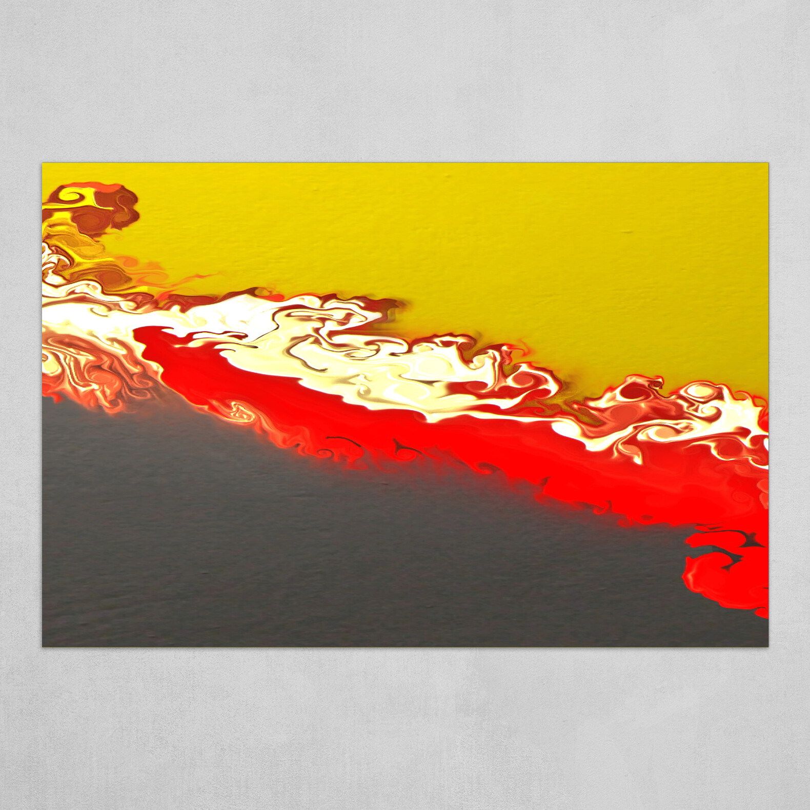 Red Yellow and Gray fluid pour abstract 1