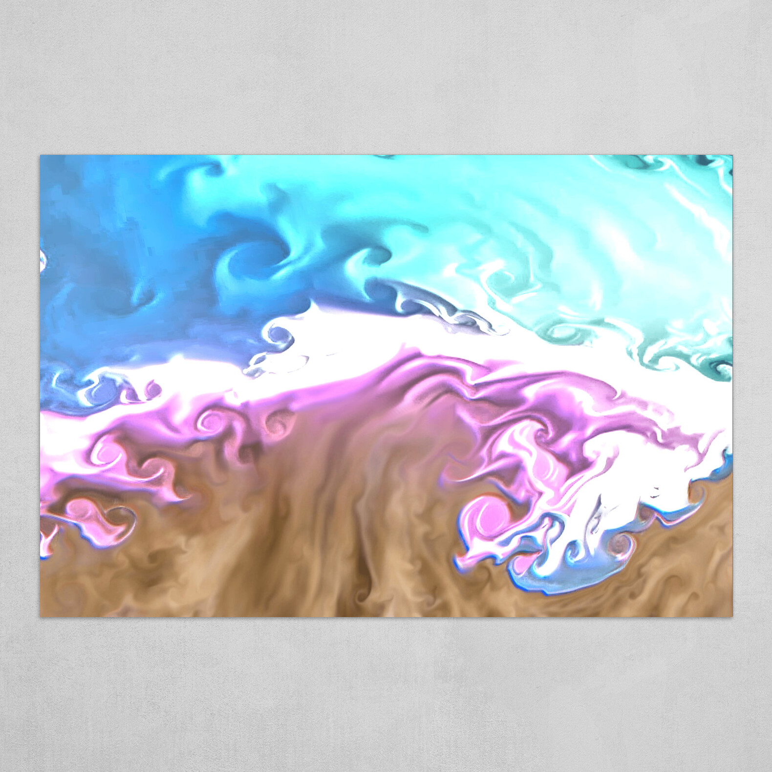 Pink Blue and Tan fluid pour abstract 2