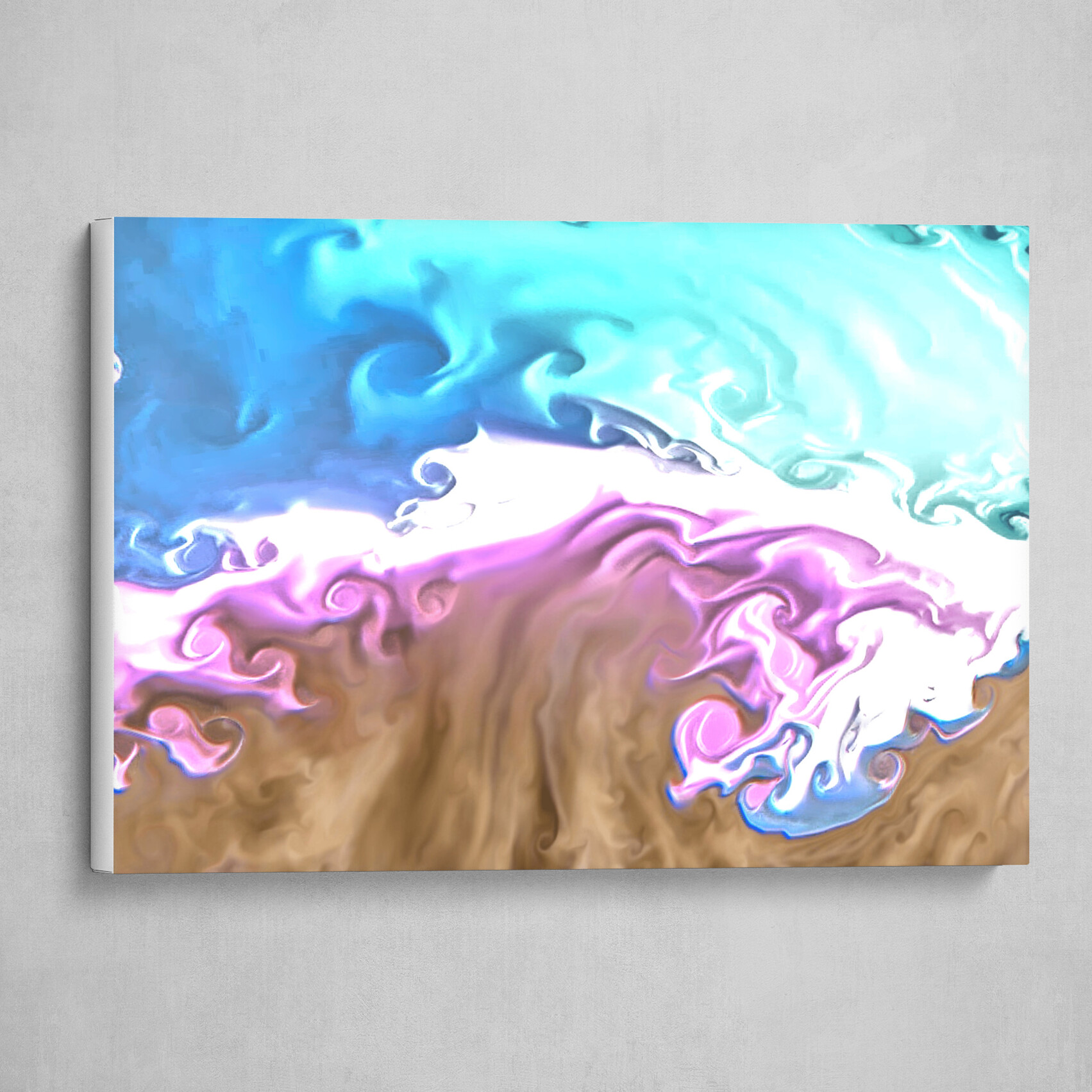 Pink Blue and Tan fluid pour abstract 2