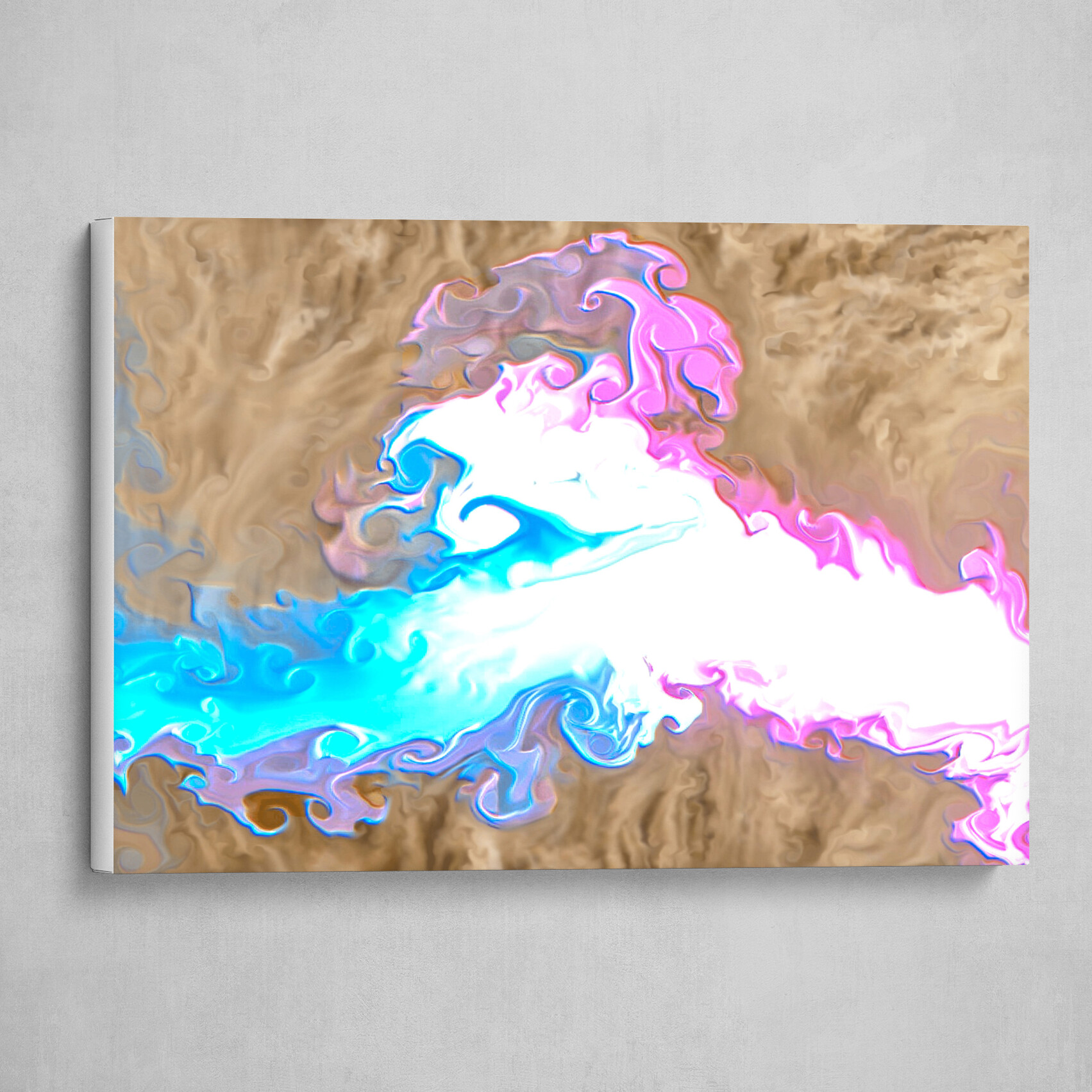 Pink Blue and Tan fluid pour abstract 4