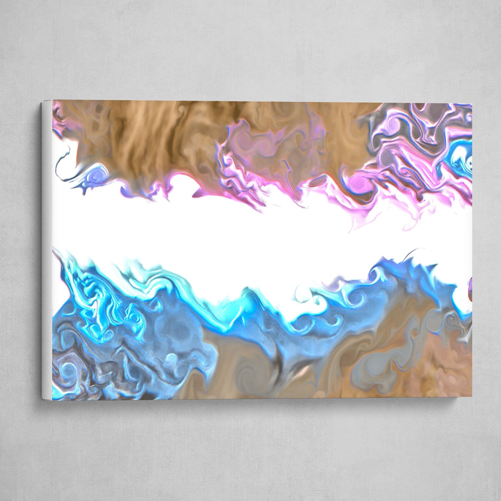 Pink Blue and Tan fluid pour abstract 6