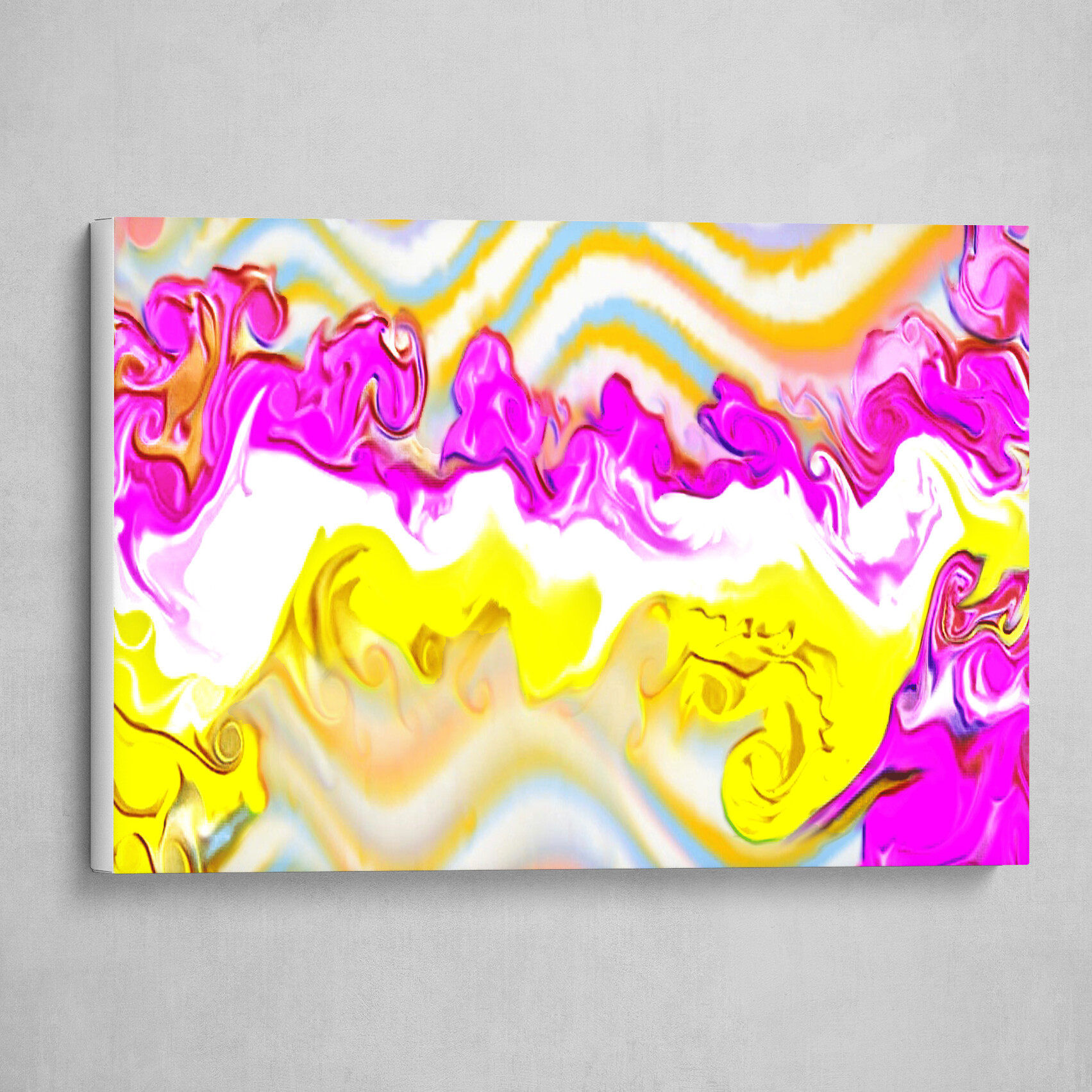 Purple and Yellow Waves fluid pour abstract 2
