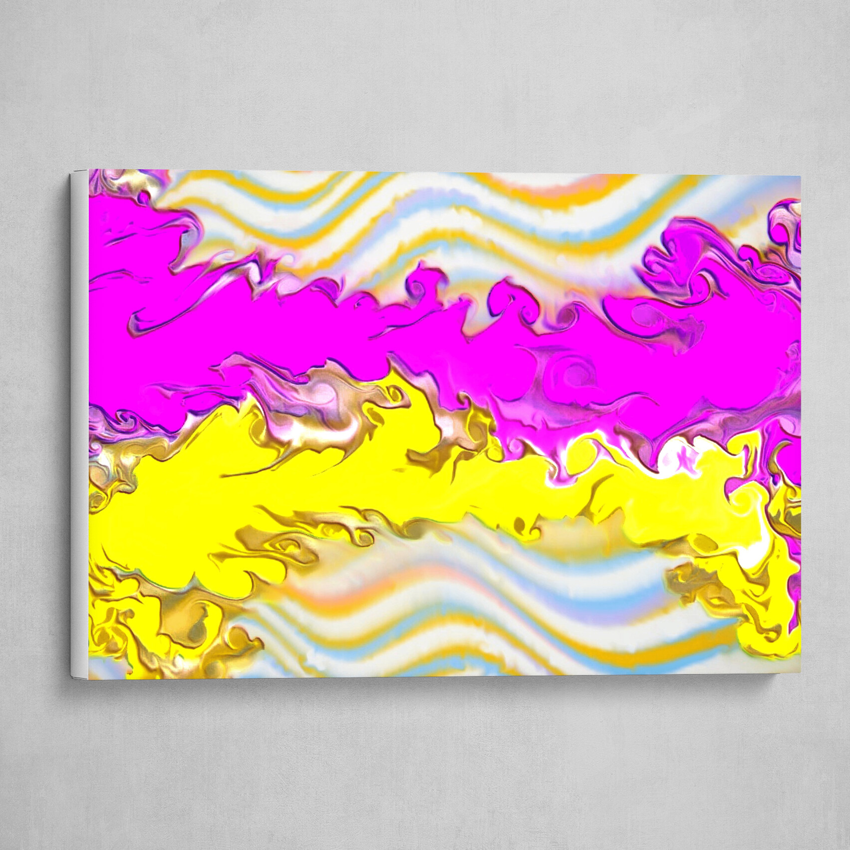 Purple and Yellow Waves fluid pour abstract 4