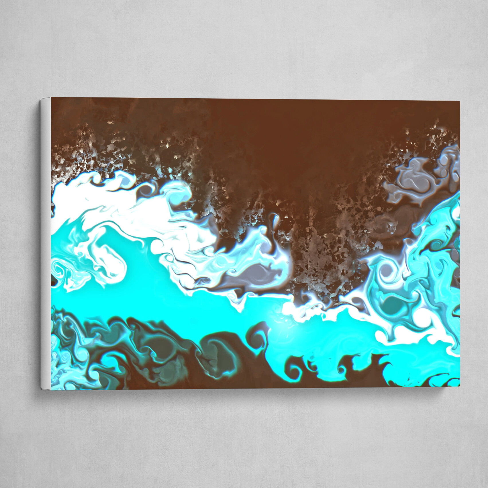 Blue White and Brown fluid pour abstract 3