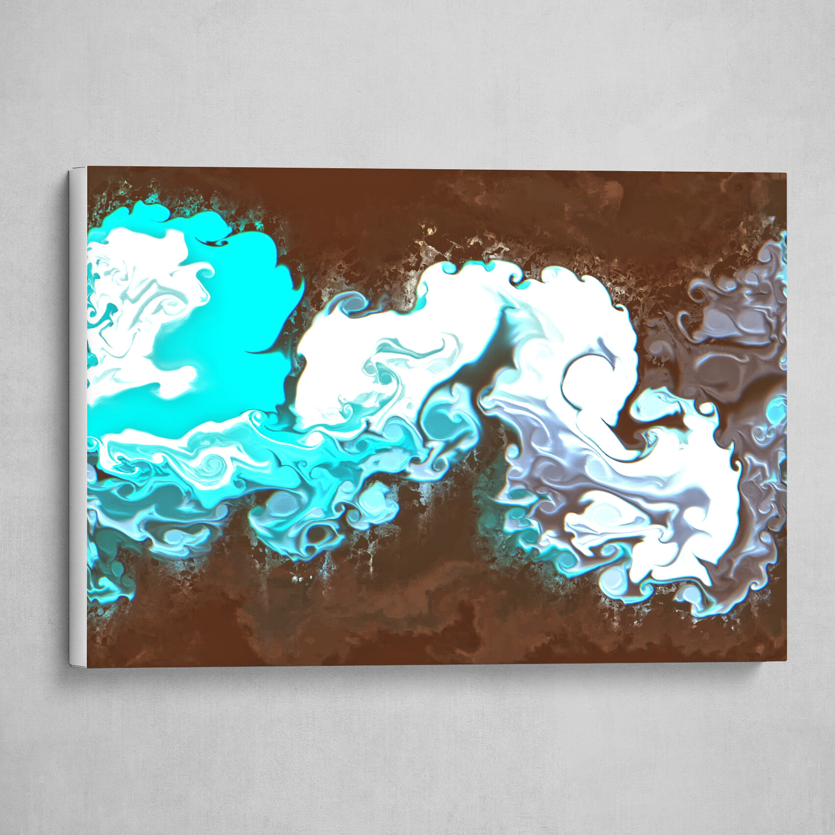 Blue White and Brown fluid pour abstract 5