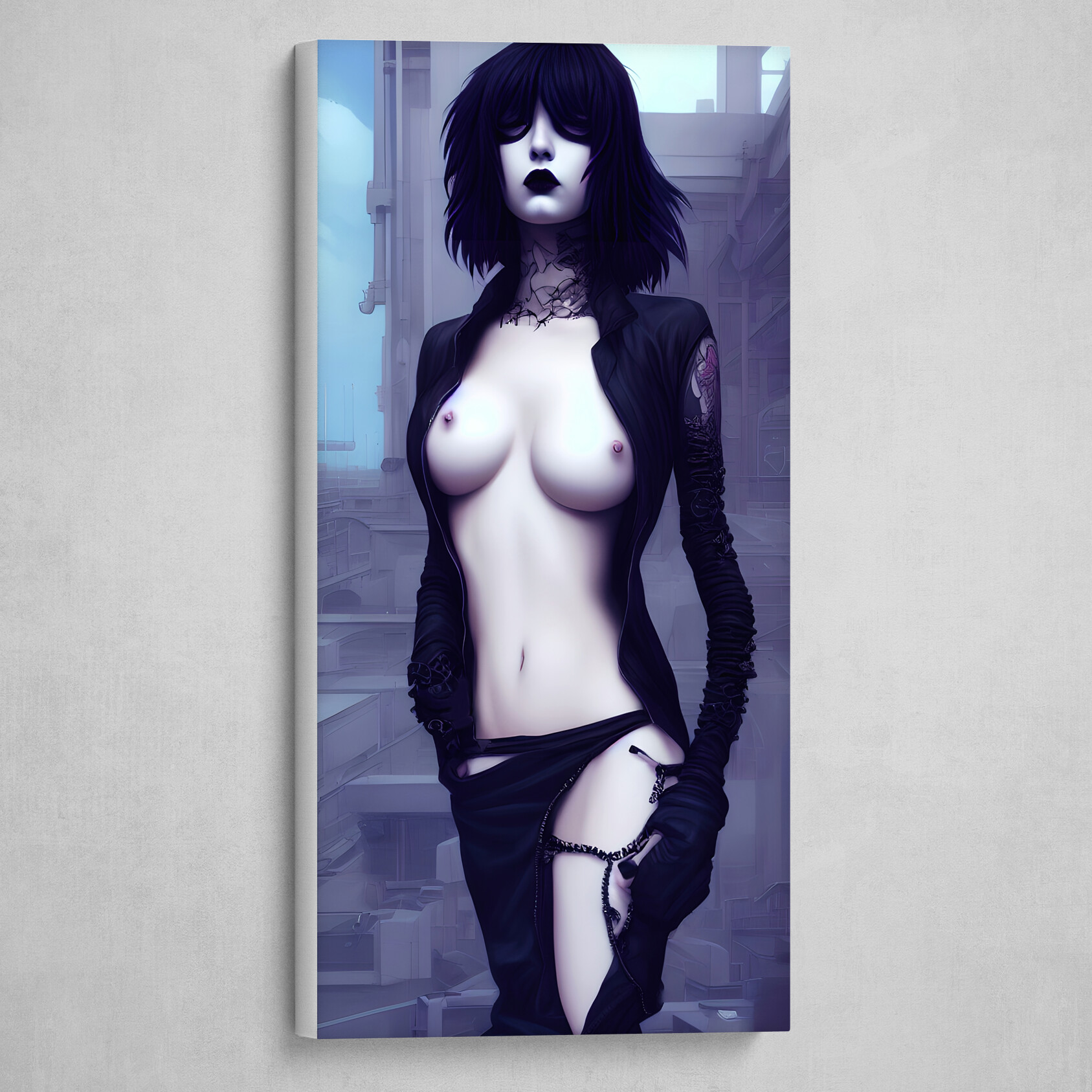 Full Body Portrait Painting of a Goth Girl