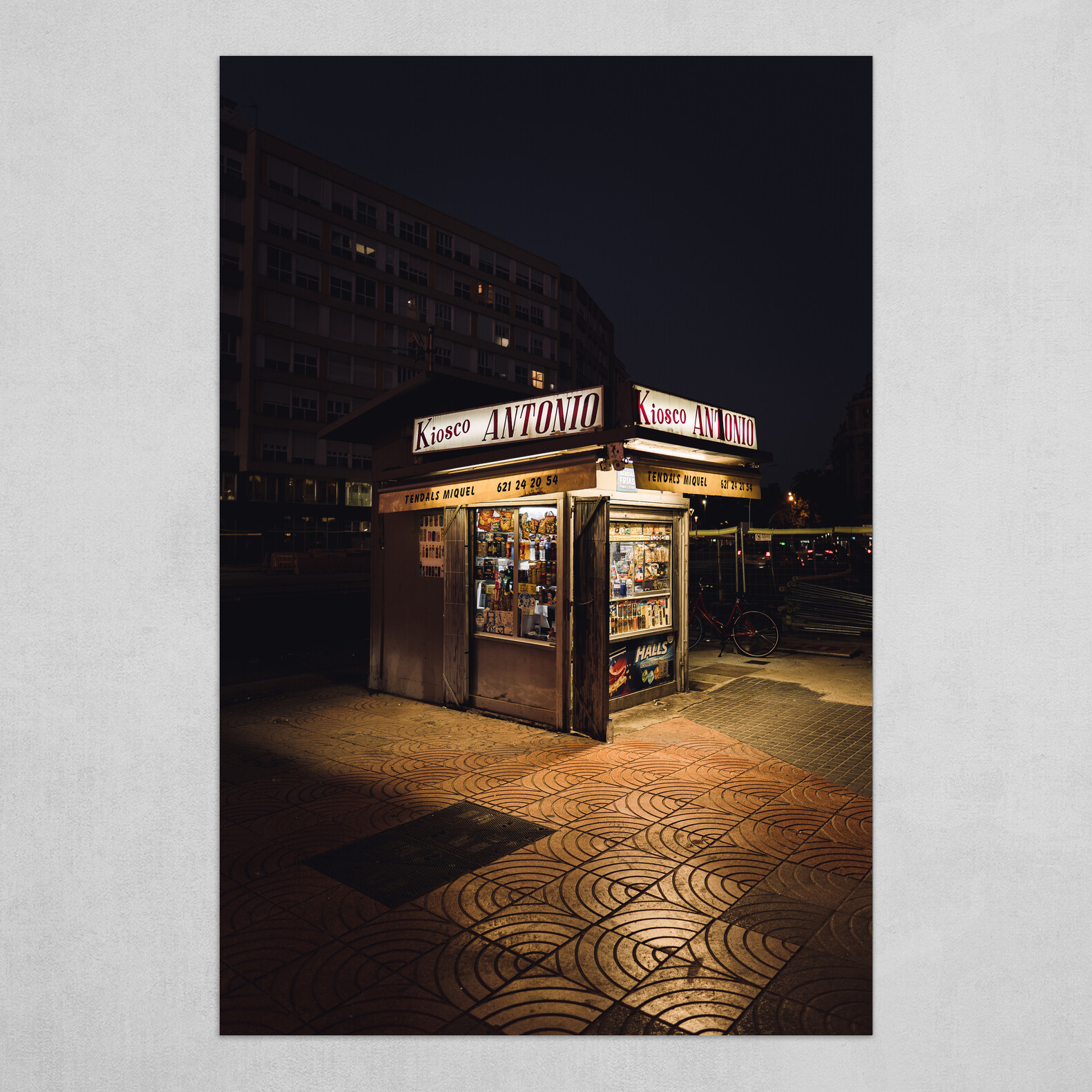 Barcelona Cosy Kiosk Night Photography Print