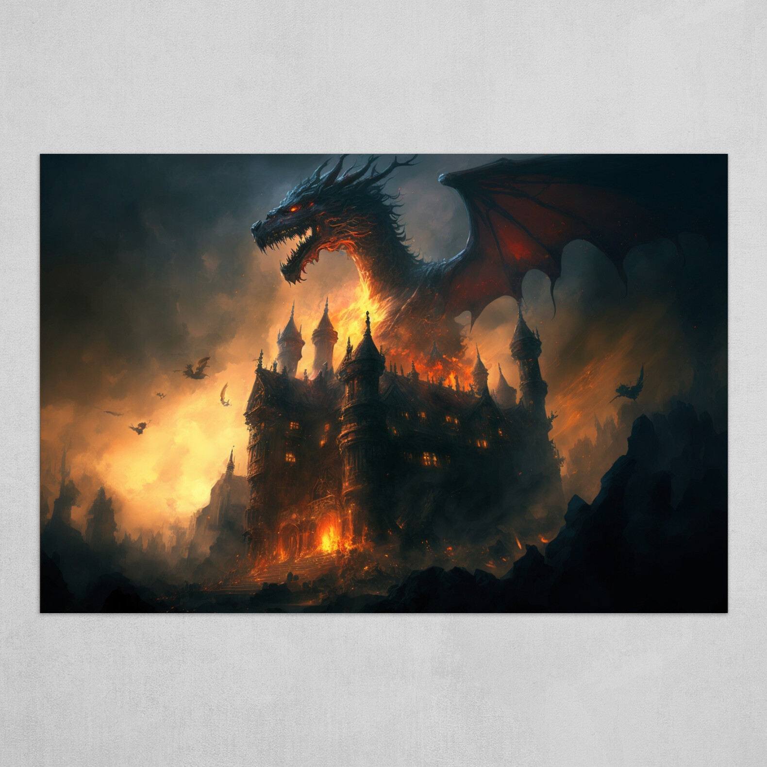 dragon burning castle
