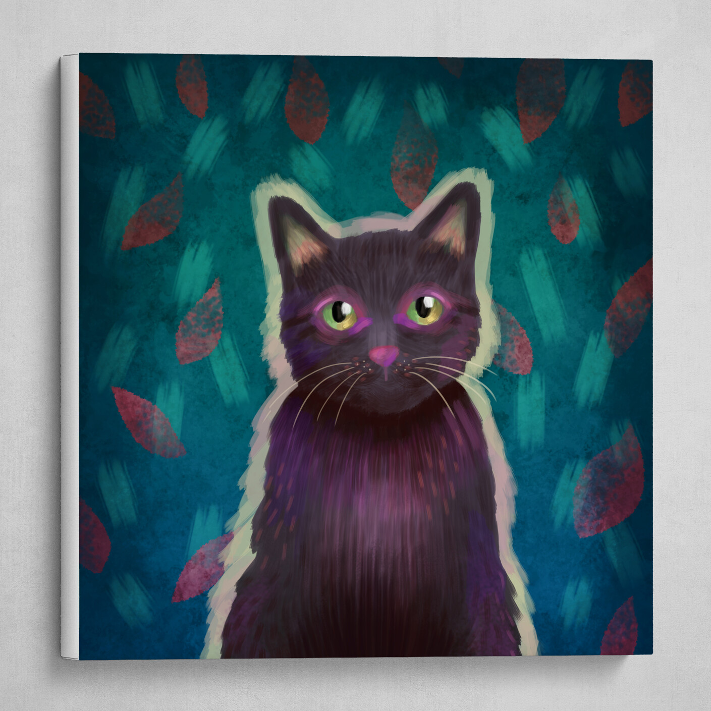 Black Cat Portrait - Green