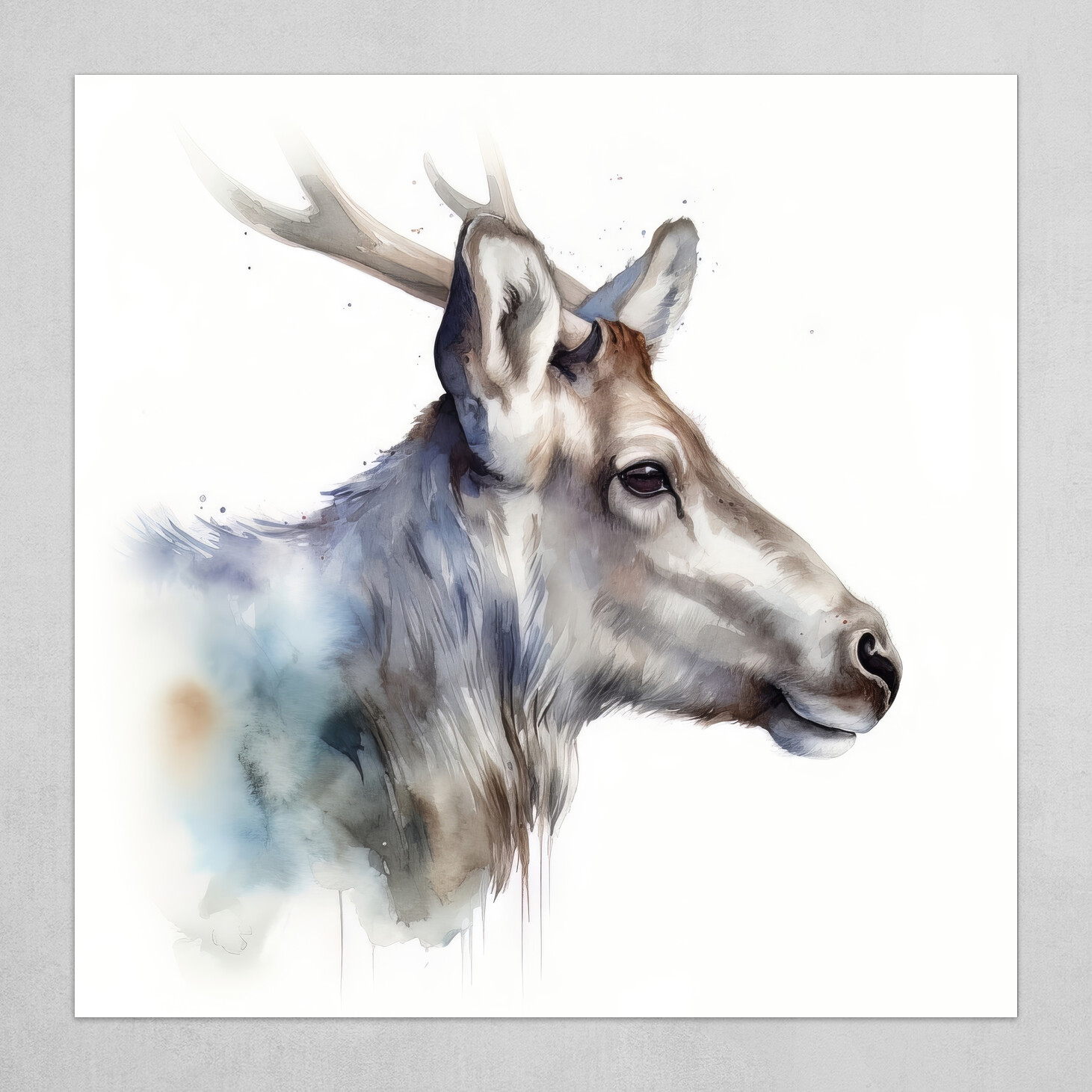 Caribou Animal Portrait Watercolor Painting by Francois Ringuette