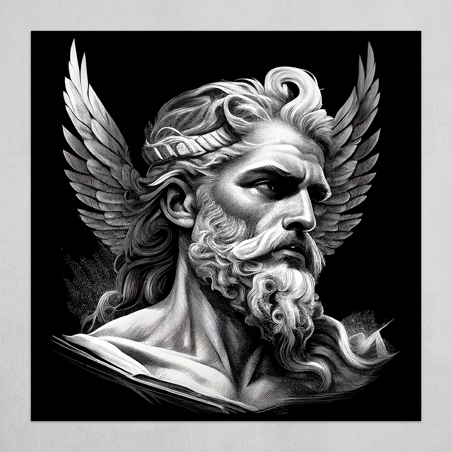 Greek Sky Lord Zeus - Black and White Art