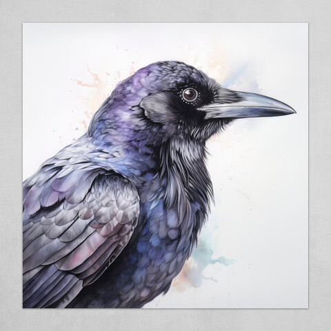 Raven Bird Portrait Watercolor Painting by Francois Ringuette