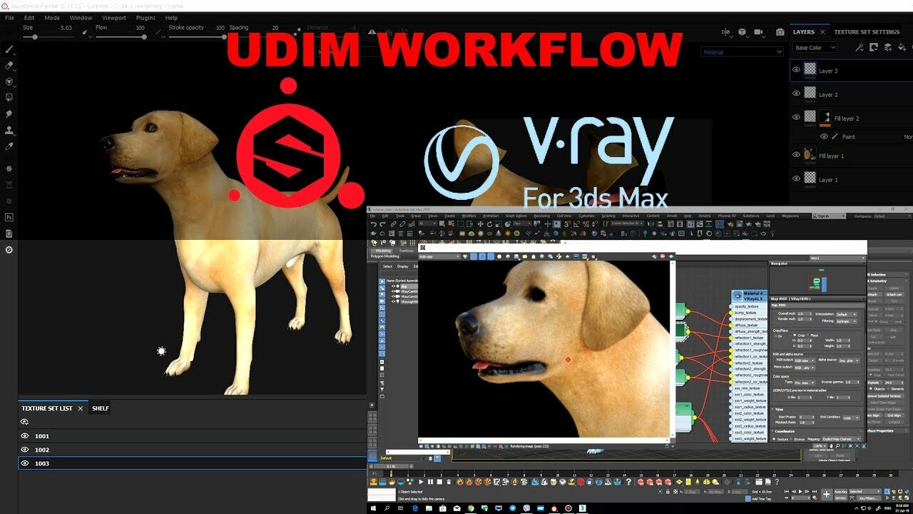 ArtStation Substance Painter and 3dsmax+VRay Next UDIM workflow tutorial.