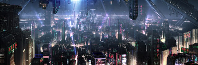 Scavenger Cityscape Cyberpunk, Cyberpunk Dual Monitor HD wallpaper